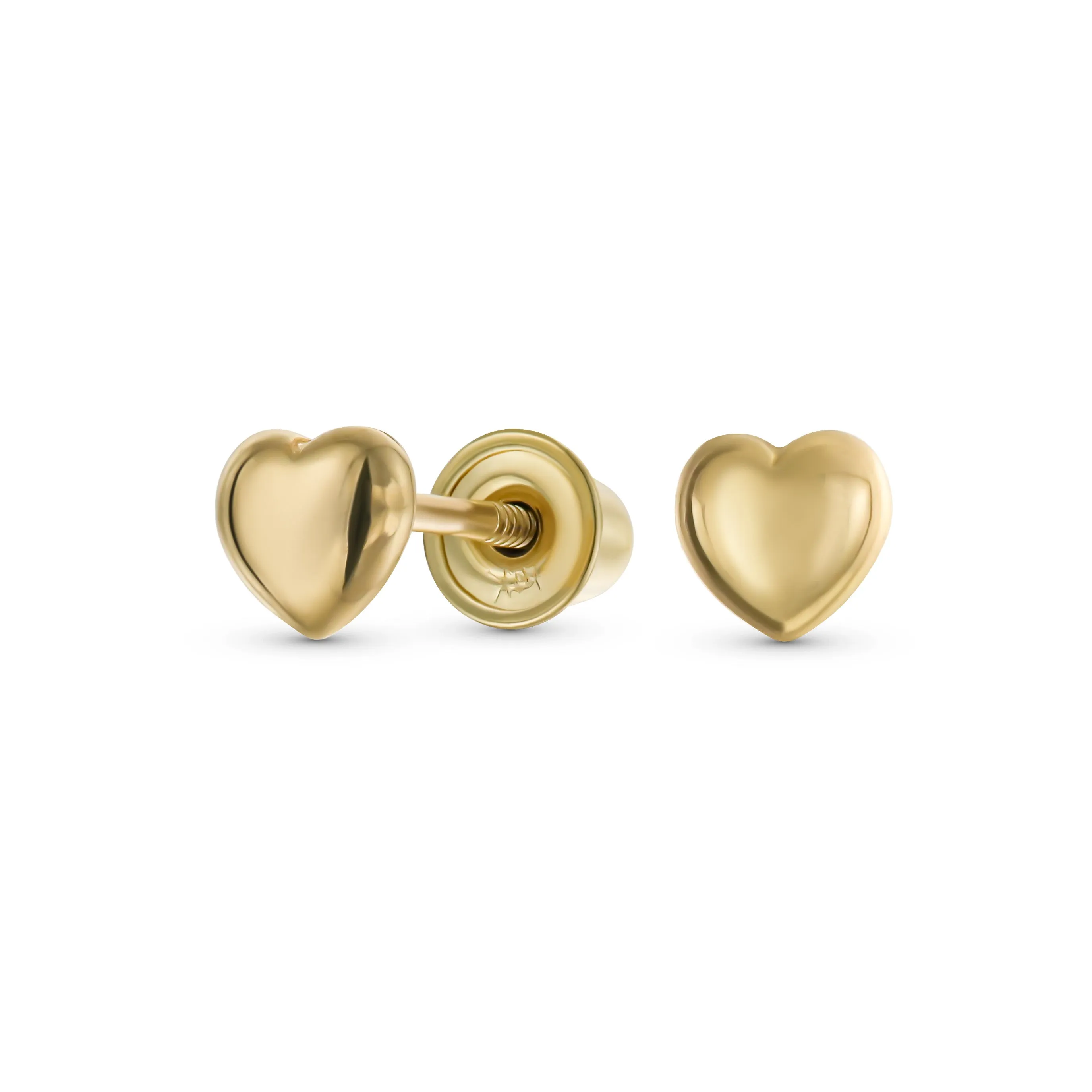 Minimalist 14K Gold Puff Heart Stud Earrings with Secure Screw Back, 5MM