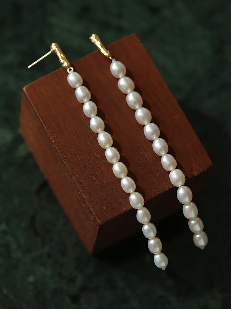 Minimalist Elegant Long Pearl Earrings