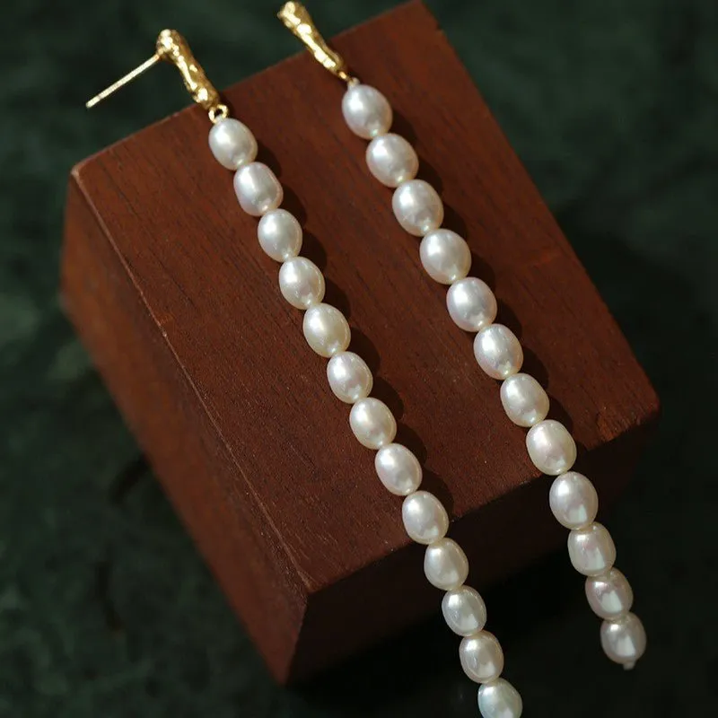 Minimalist Elegant Long Pearl Earrings