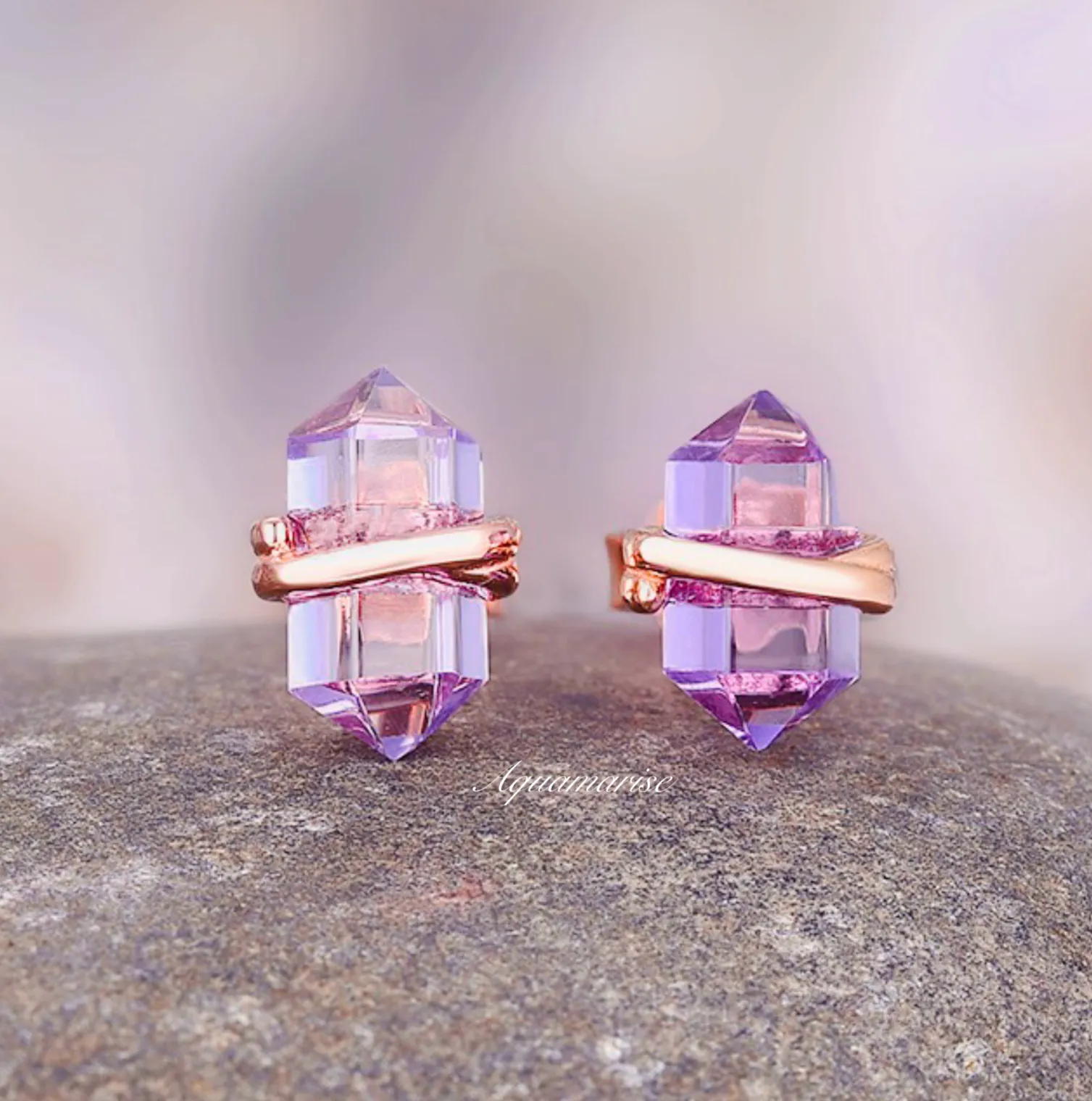 Minimalist Raw Alexandrite Stud Earrings- 14K Rose Gold Vermeil