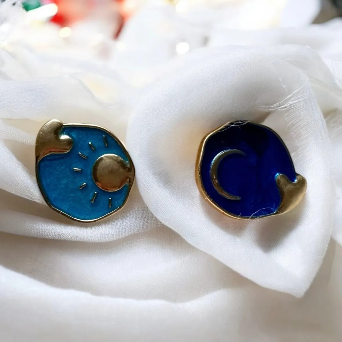 Mismatched moon and sun earrings | minimalist studs earrings | button stud earrings