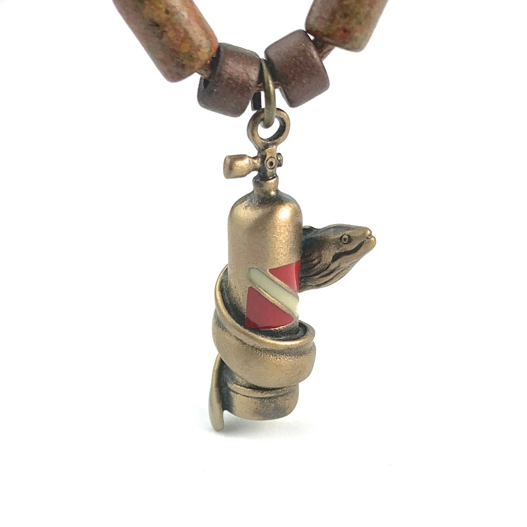 Moray Eel with Scuba Tank Necklaces for Men or Women- Bronze Scuba Diving Jewelry, Scuba Diving Gifts