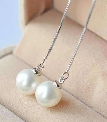 Naked Pearl Silver Box Chain Thread Earrings For Woman