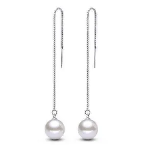 Naked Pearl Silver Box Chain Thread Earrings For Woman