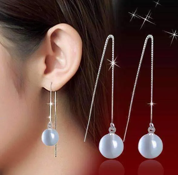 Naked Pearl Silver Box Chain Thread Earrings For Woman