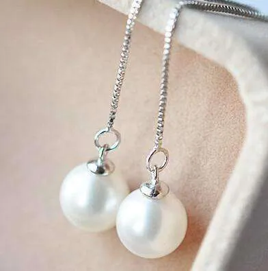 Naked Pearl Silver Box Chain Thread Earrings For Woman