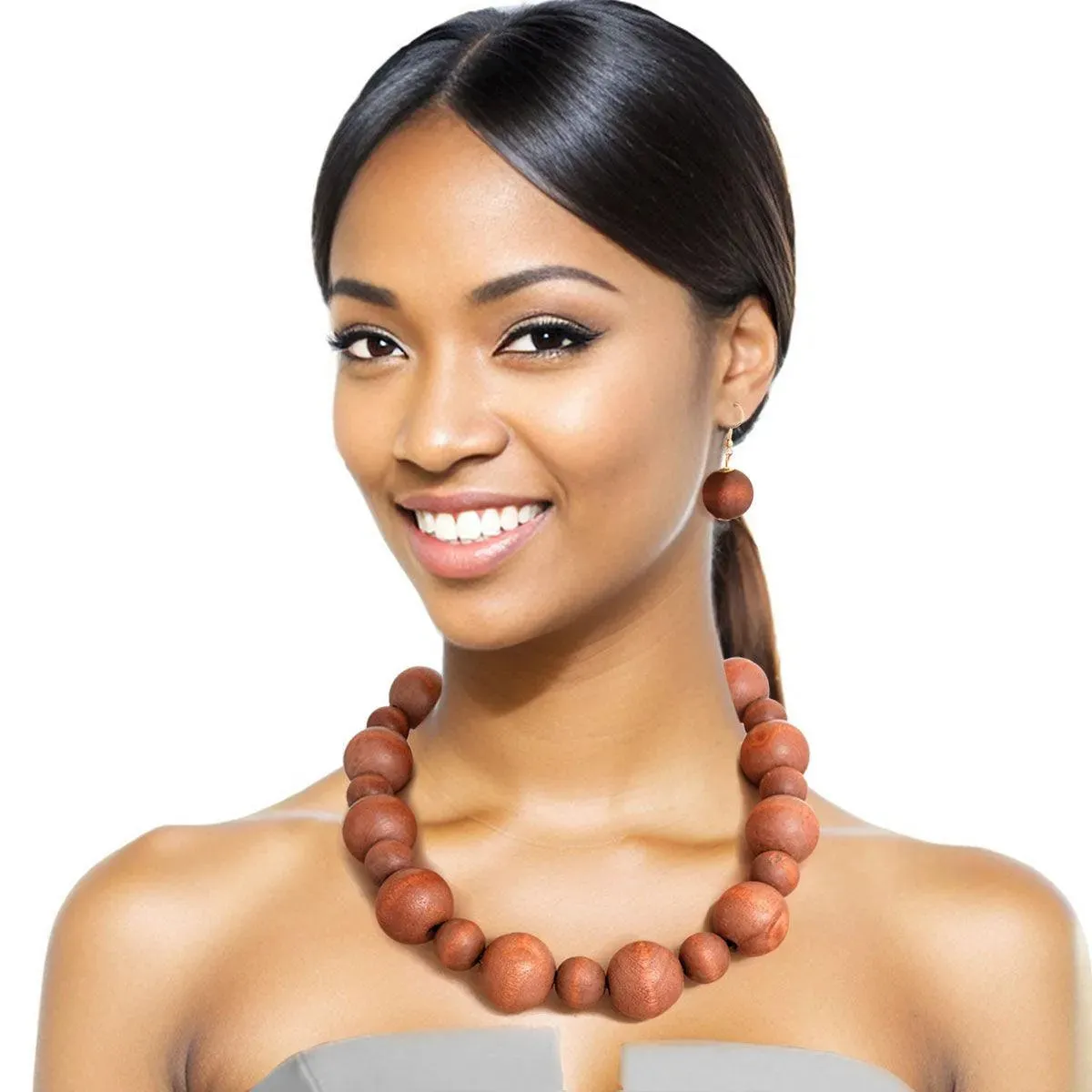 Natural Brunette Bead Necklace Set: Shop Now