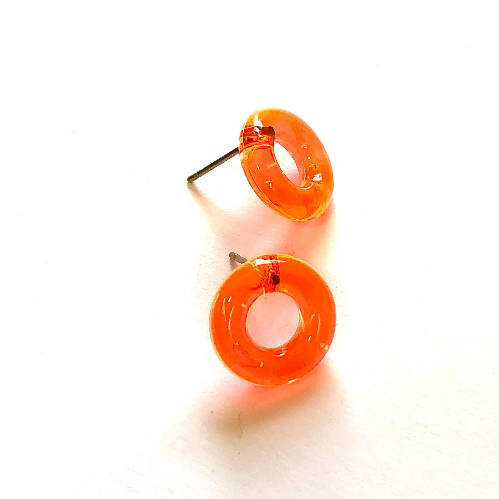 Neon Orange Donut Stud Earrings