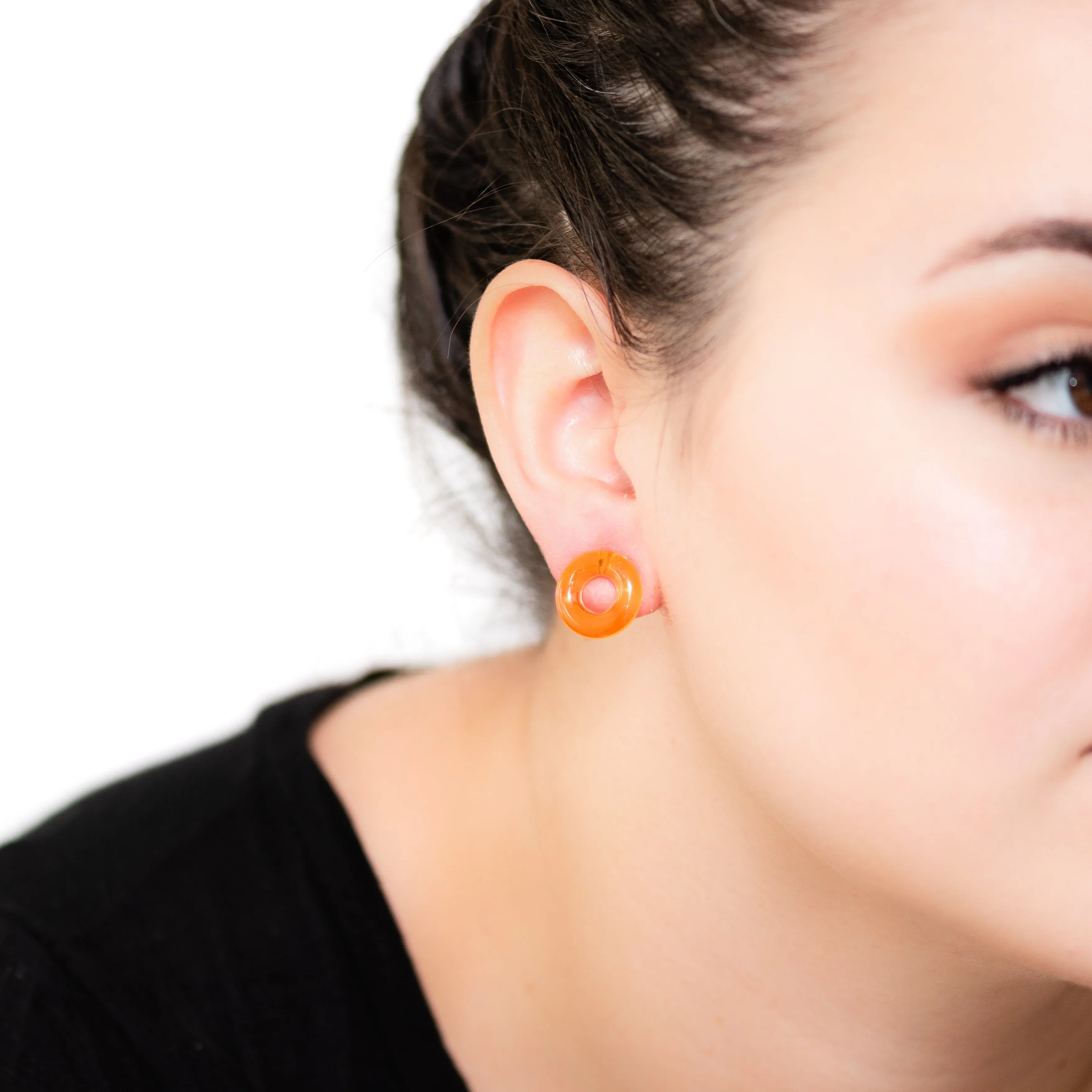 Neon Orange Donut Stud Earrings