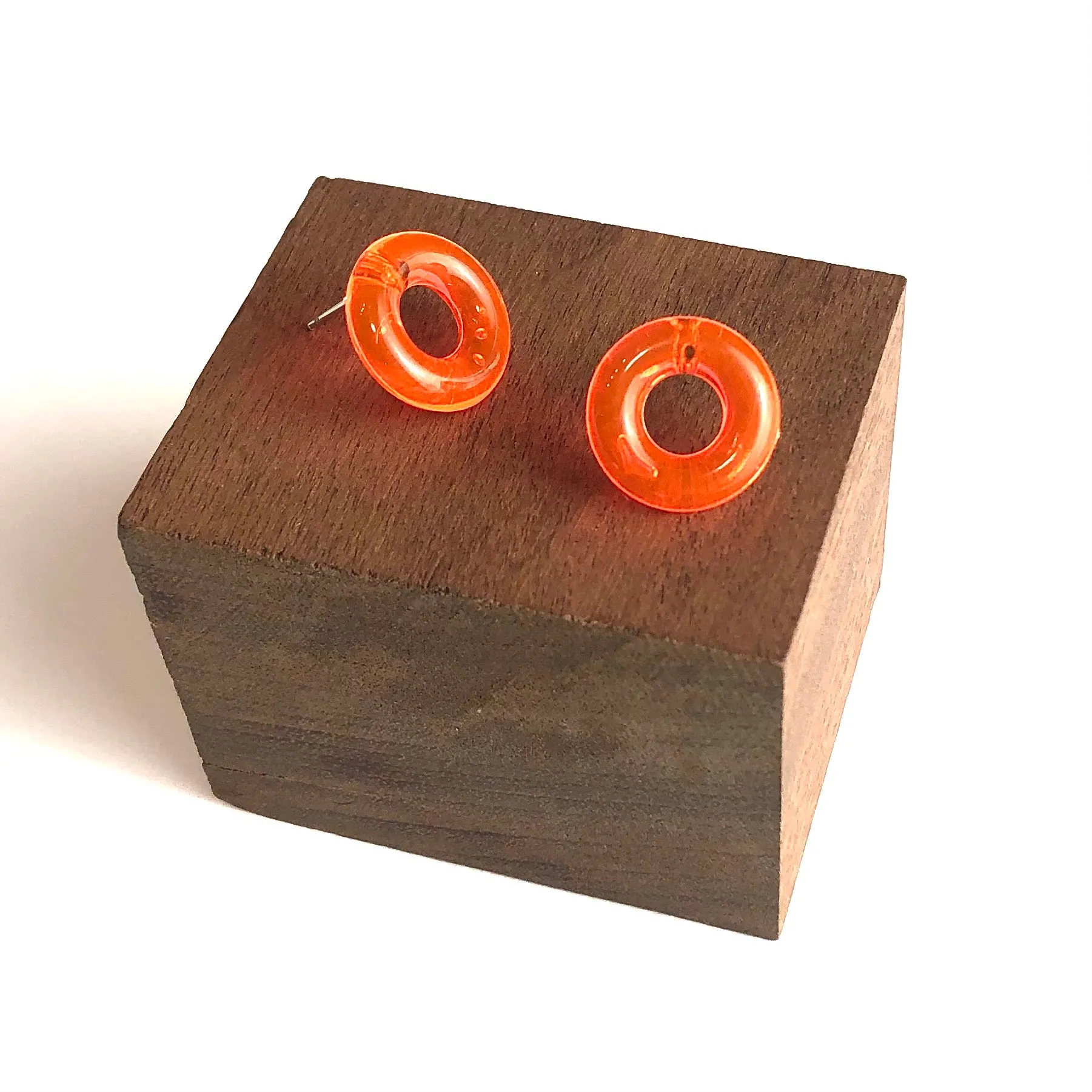 Neon Orange Donut Stud Earrings