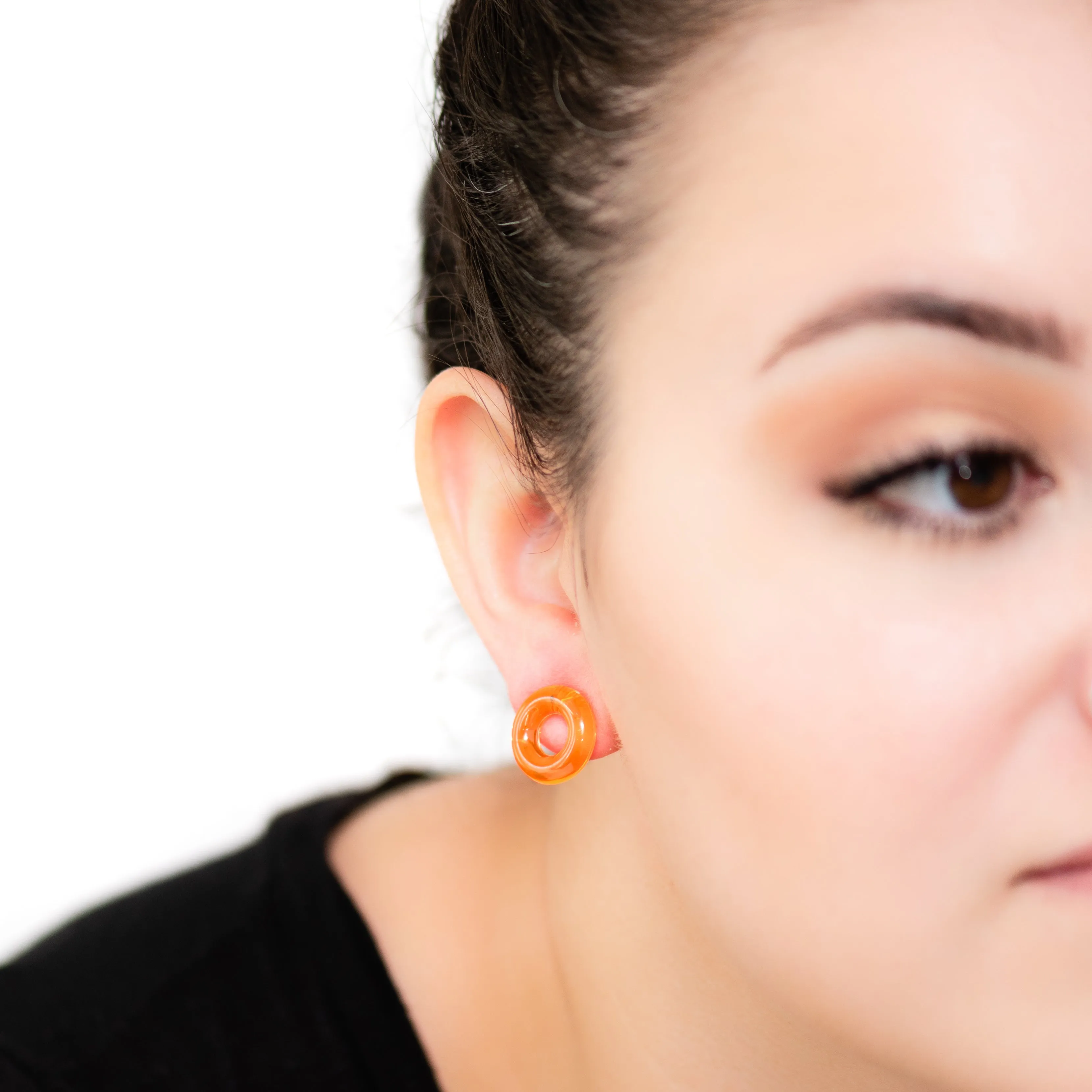 Neon Orange Donut Stud Earrings