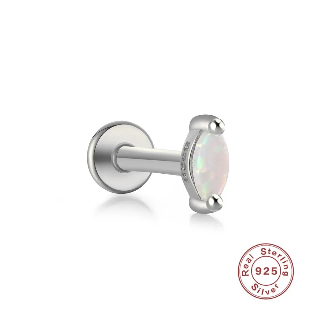 Opulent Opal And Diamond Threaded Ear Bone Stud