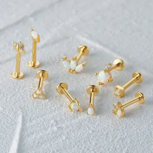 Opulent Opal And Diamond Threaded Ear Bone Stud