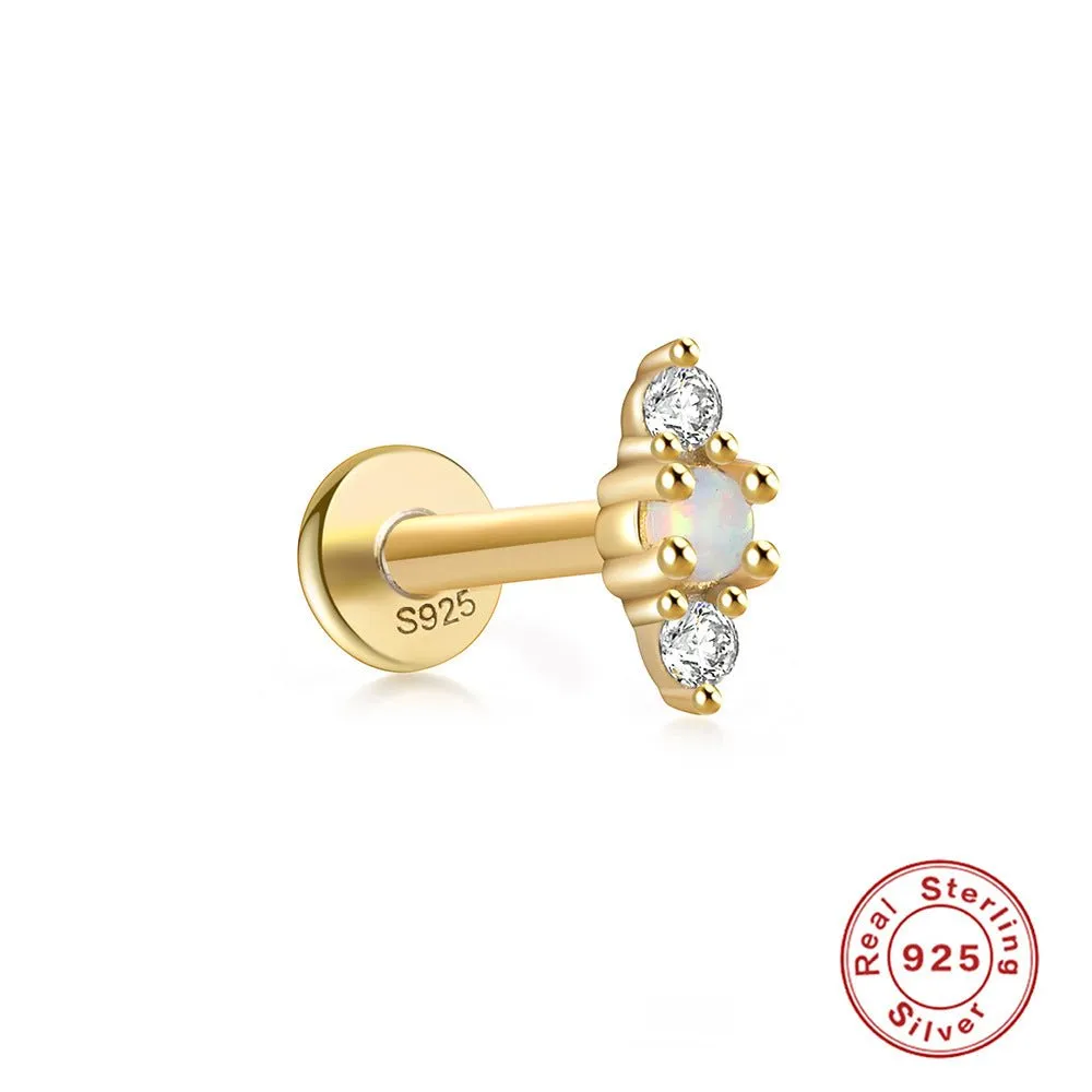 Opulent Opal And Diamond Threaded Ear Bone Stud