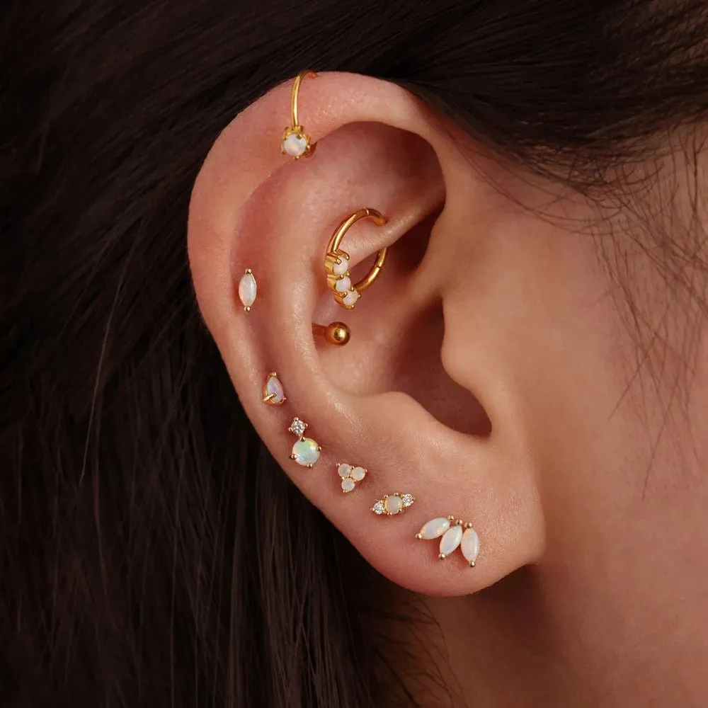 Opulent Opal And Diamond Threaded Ear Bone Stud