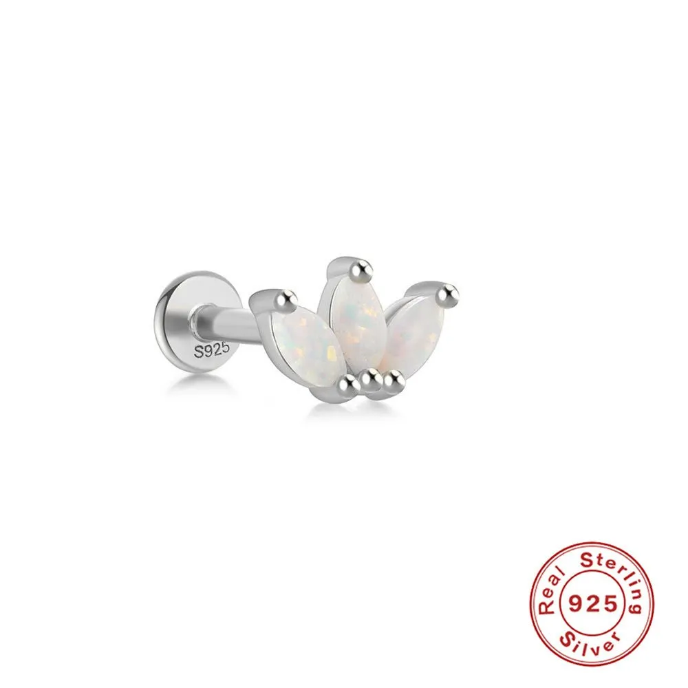 Opulent Opal And Diamond Threaded Ear Bone Stud