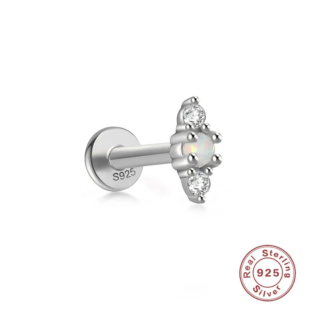 Opulent Opal And Diamond Threaded Ear Bone Stud