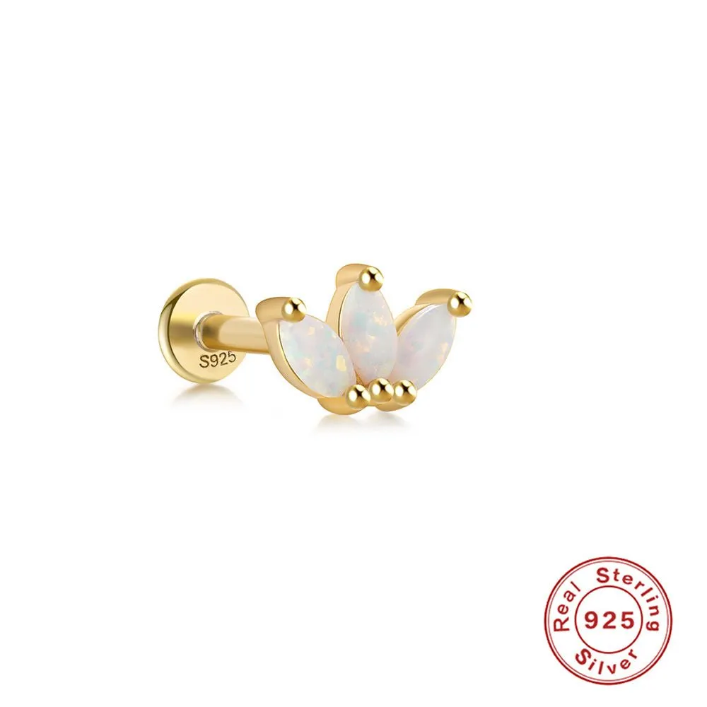 Opulent Opal And Diamond Threaded Ear Bone Stud