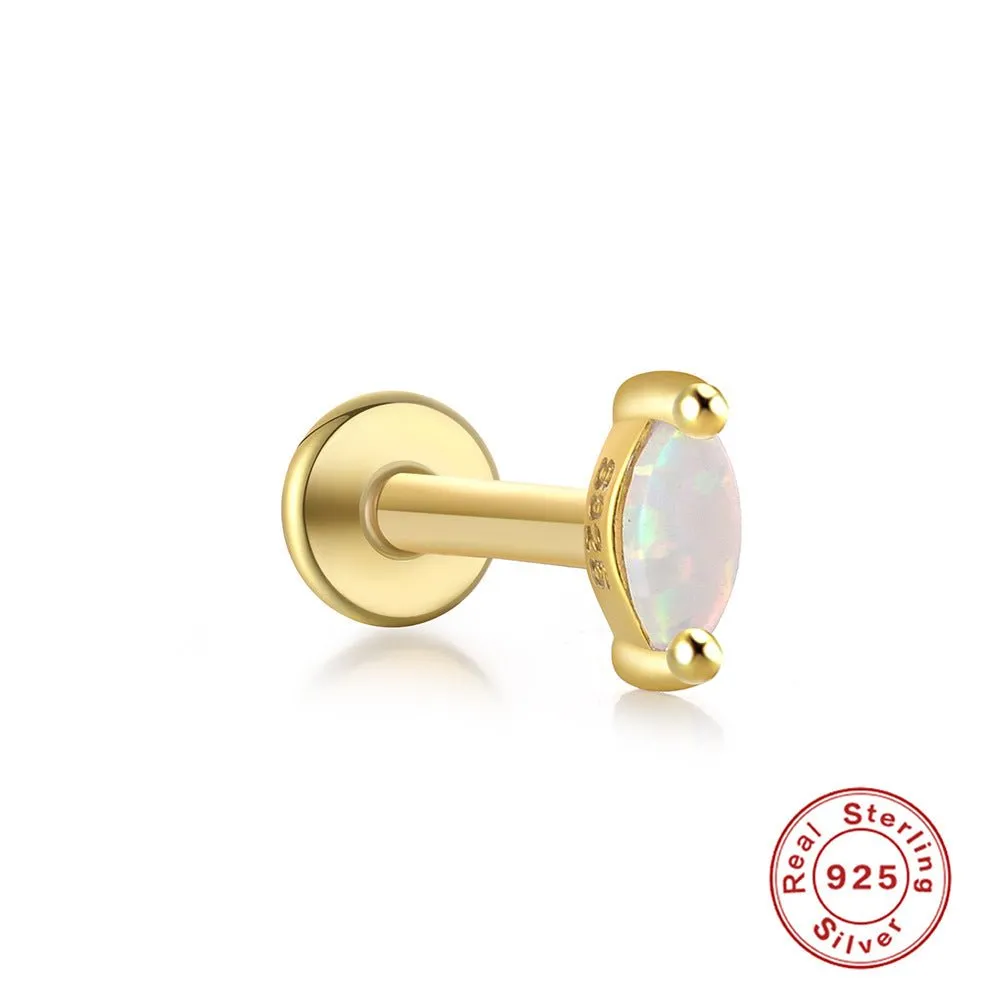 Opulent Opal And Diamond Threaded Ear Bone Stud