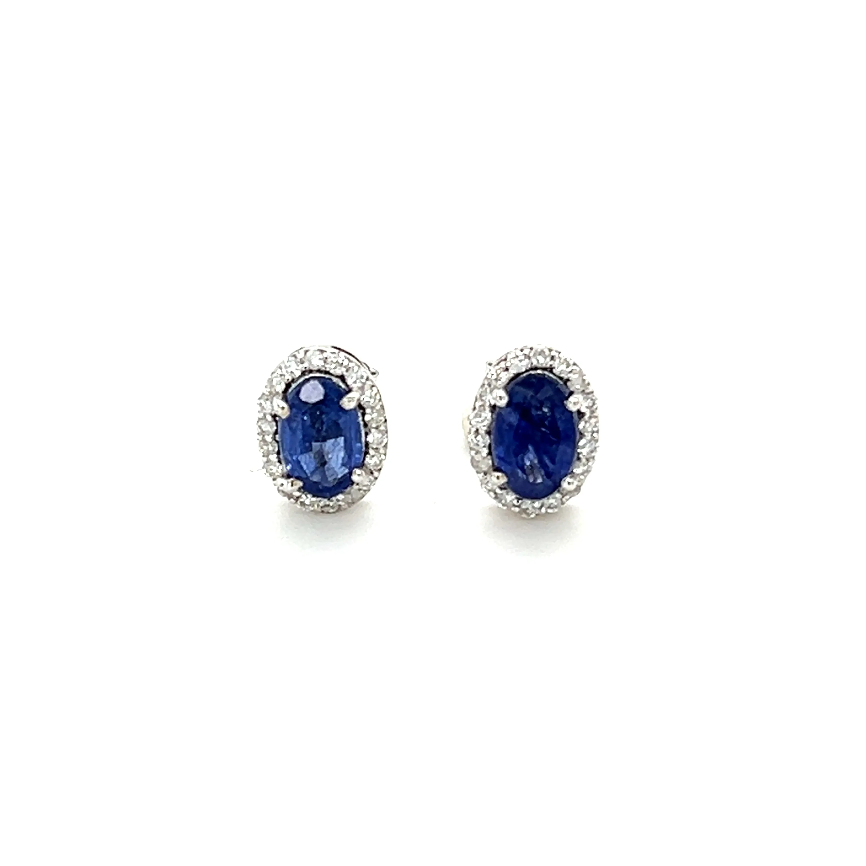 Oval Blue Sapphire With Diamond Halo Studs