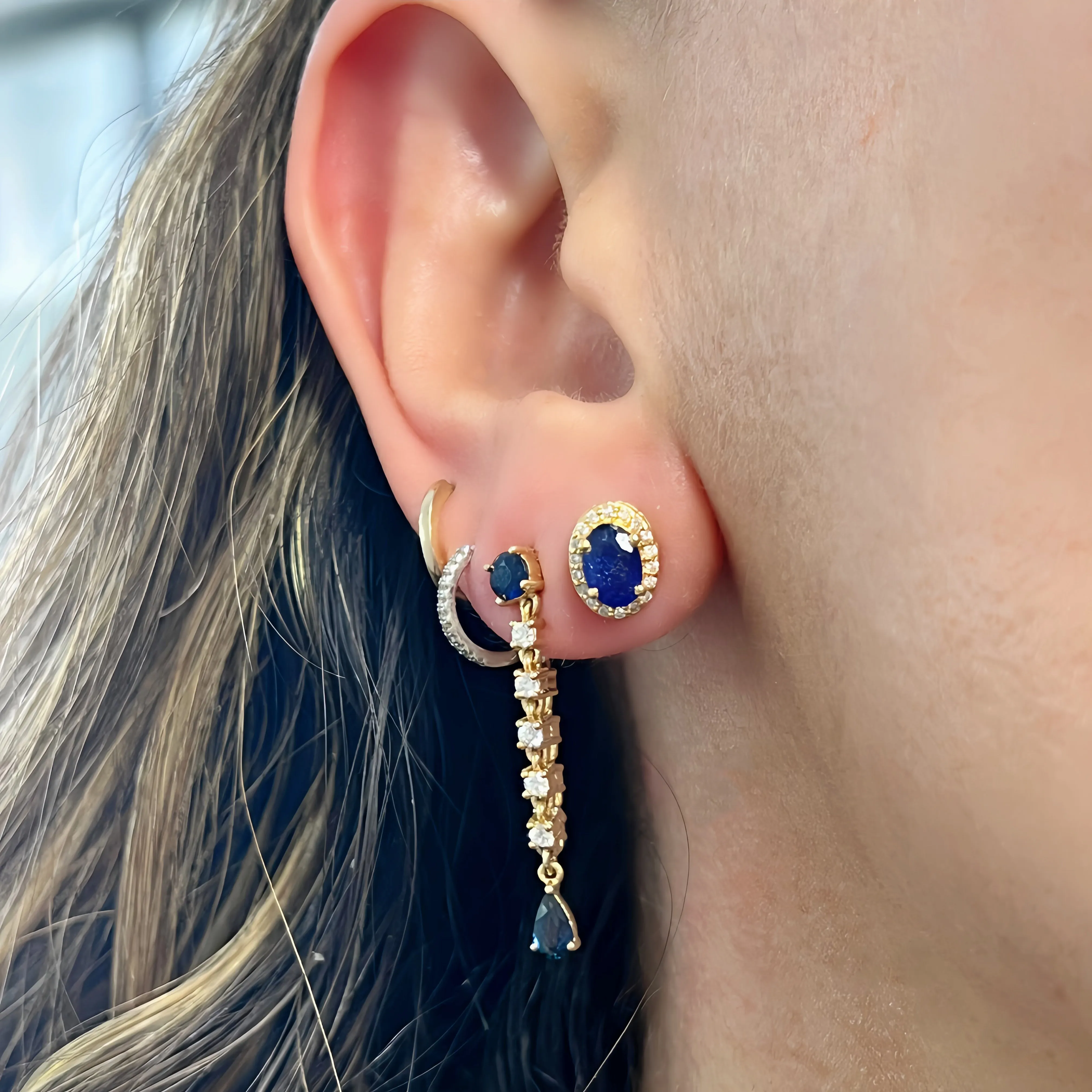 Oval Blue Sapphire With Diamond Halo Studs