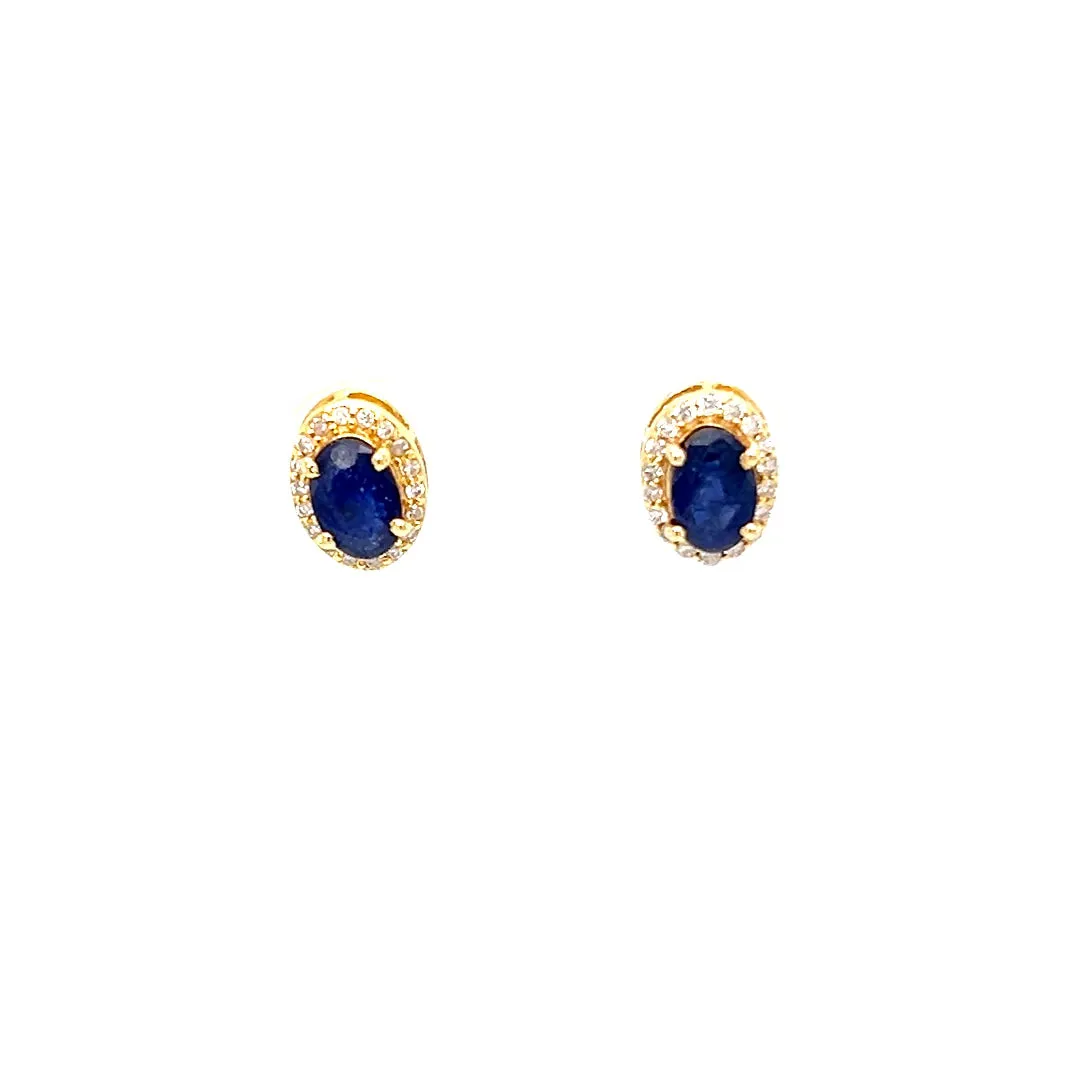 Oval Blue Sapphire With Diamond Halo Studs