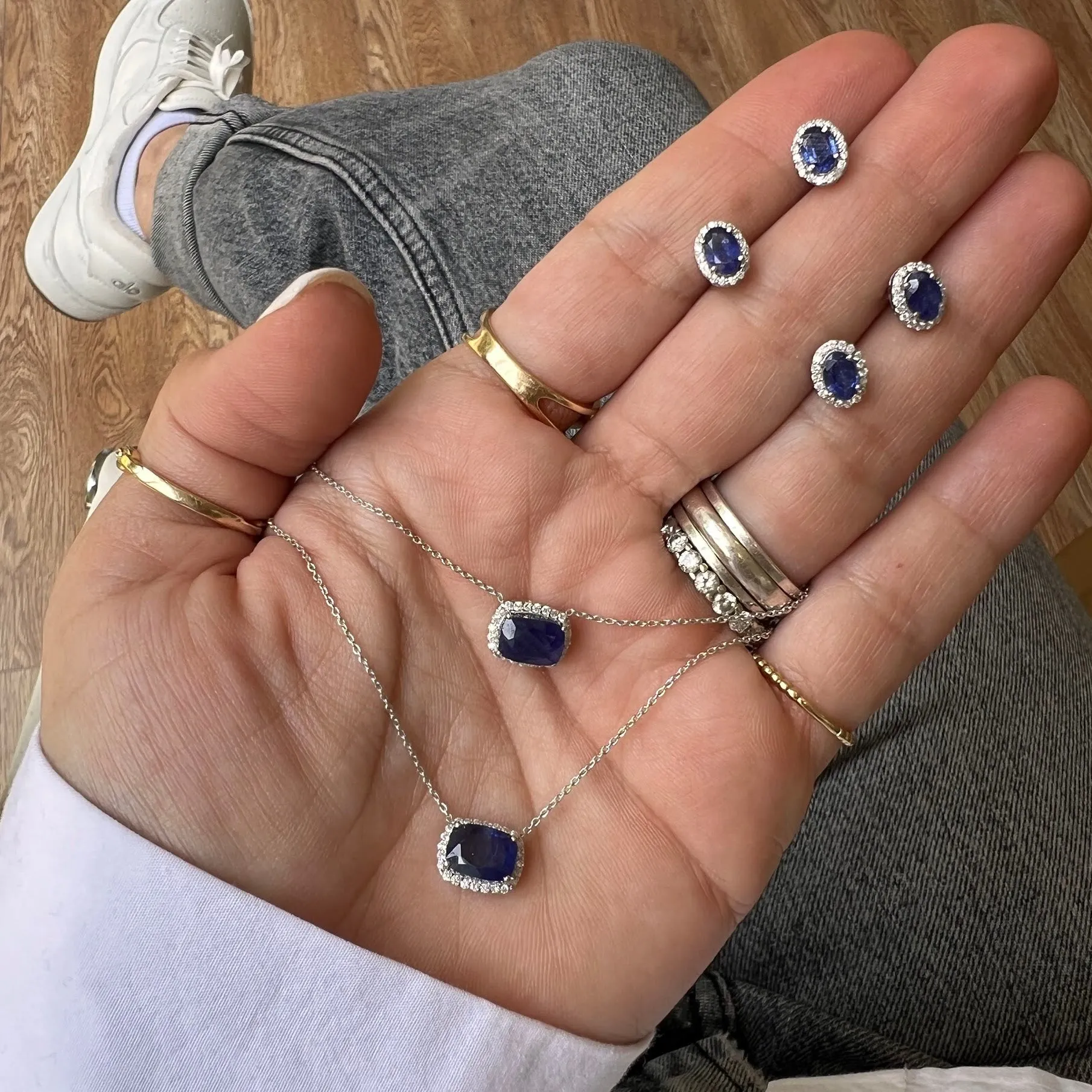 Oval Blue Sapphire With Diamond Halo Studs