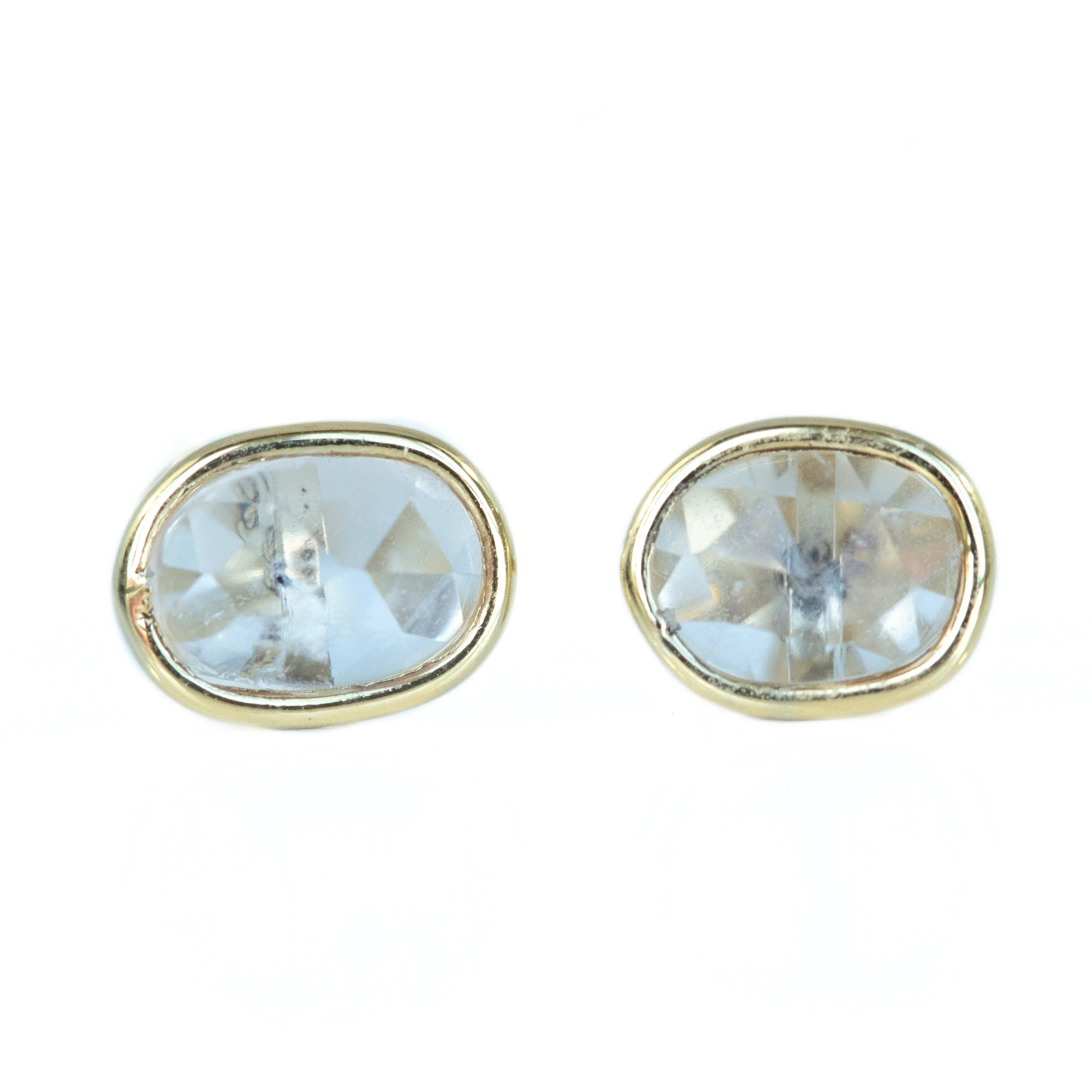 Oval Rose cut Sapphire Stud Earrings In Yellow Gold Bezel Set