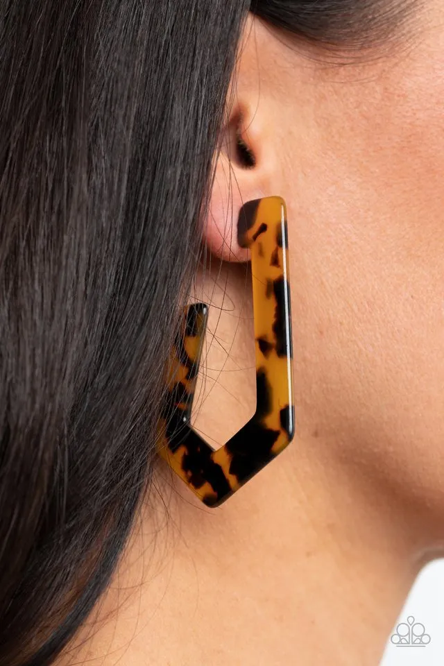 Paparazzi Earring ~ Flat Out Fearless - Multi Brown