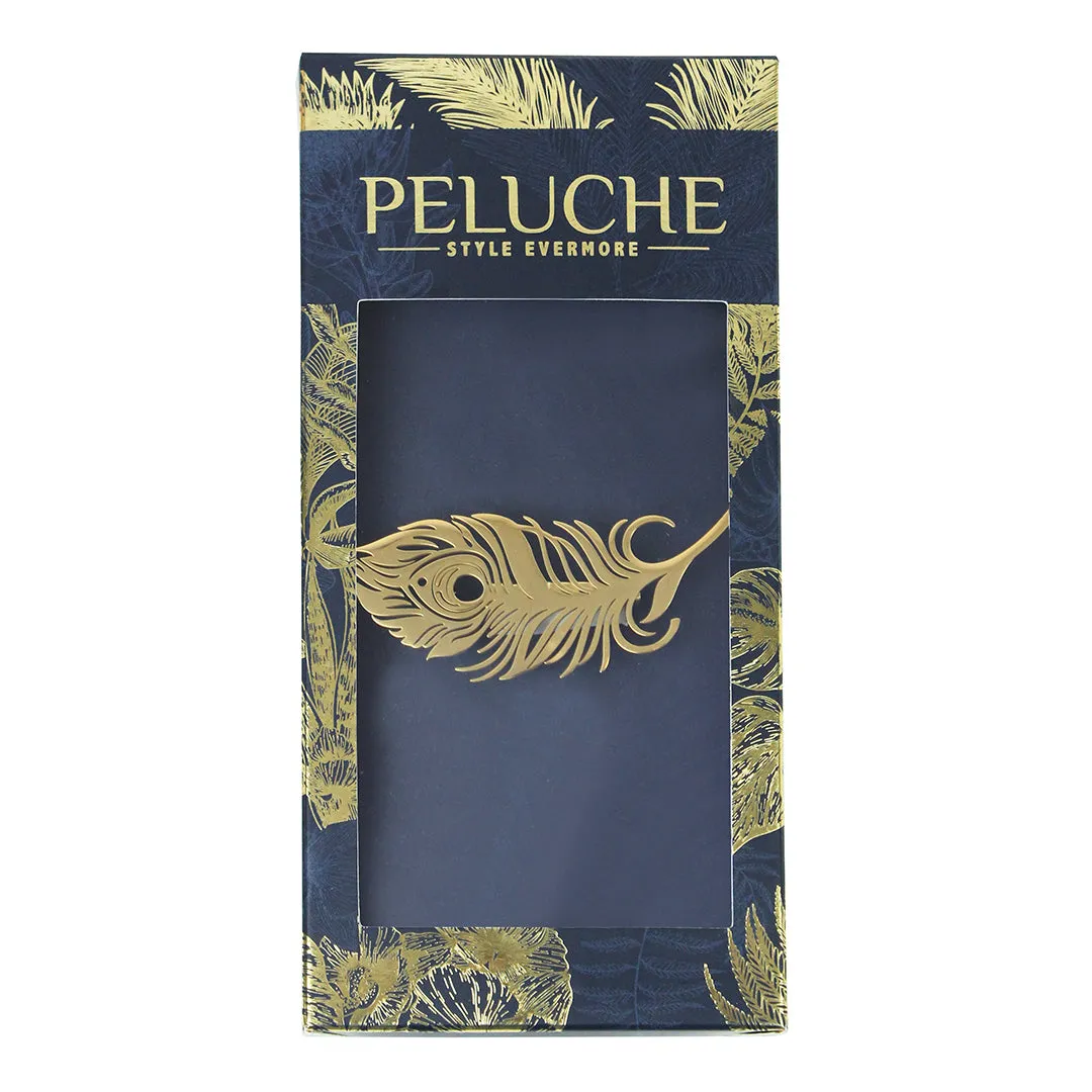 Peluche Peacock Plume Golden Stainless Steel Lapel Pin for Men