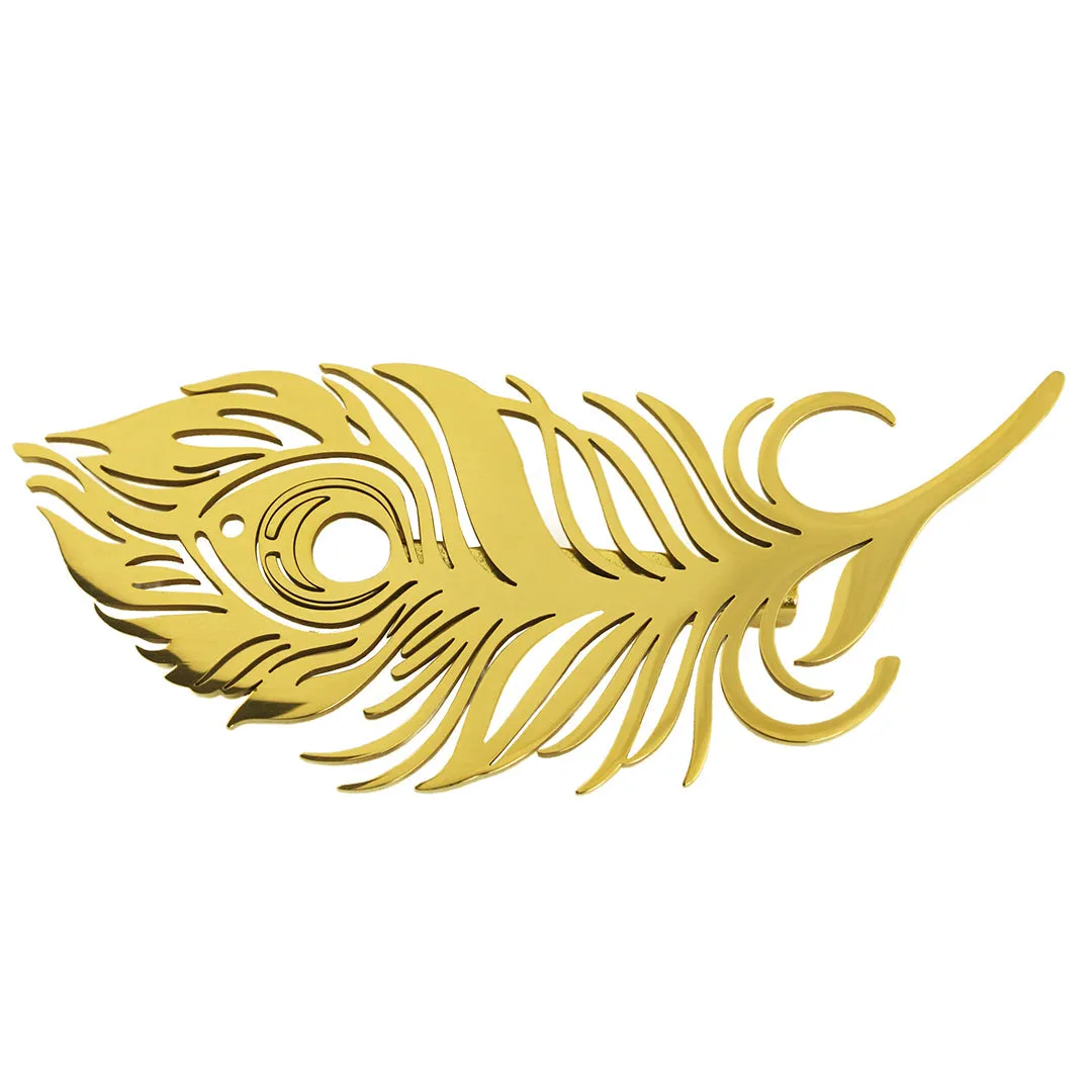 Peluche Peacock Plume Golden Stainless Steel Lapel Pin for Men