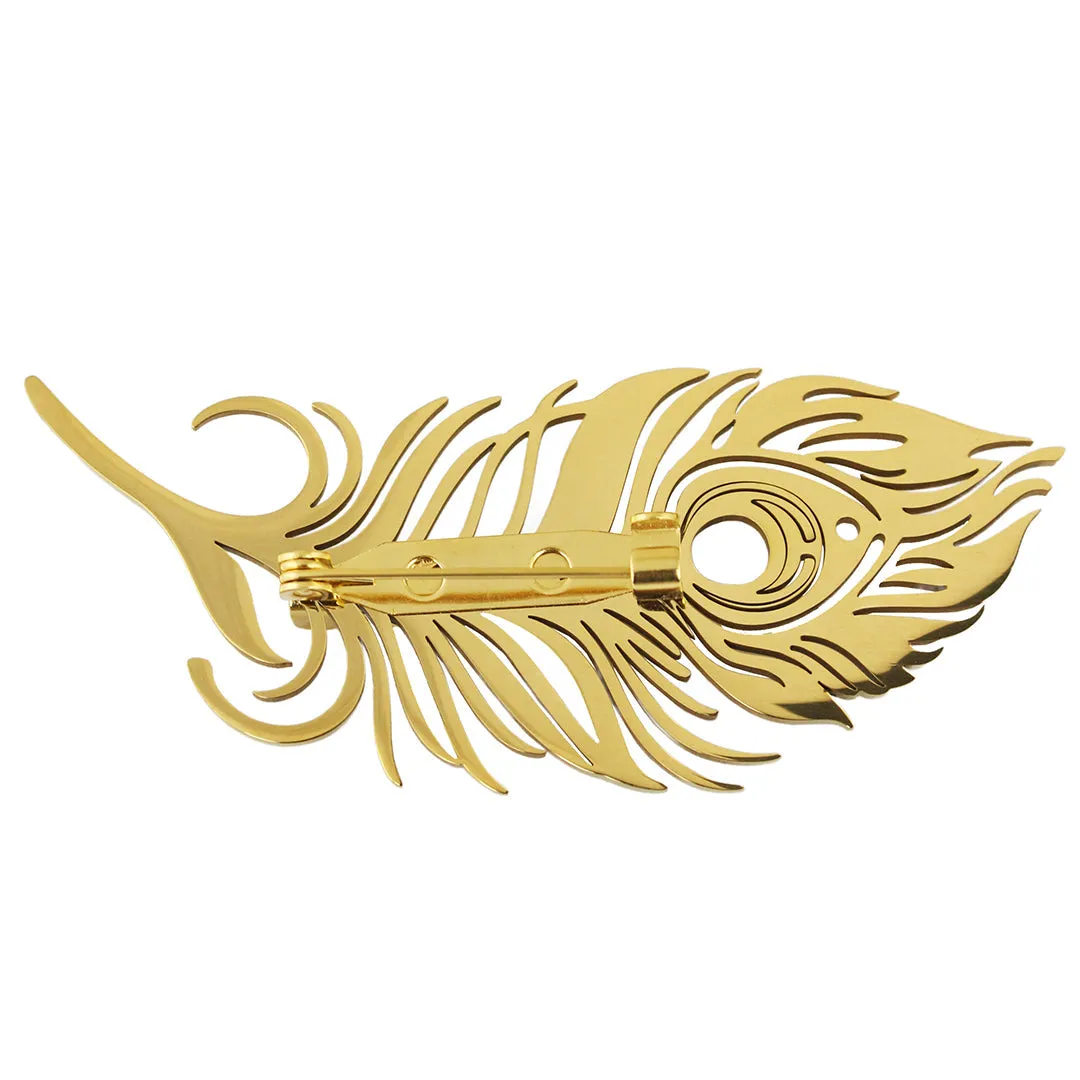 Peluche Peacock Plume Golden Stainless Steel Lapel Pin for Men