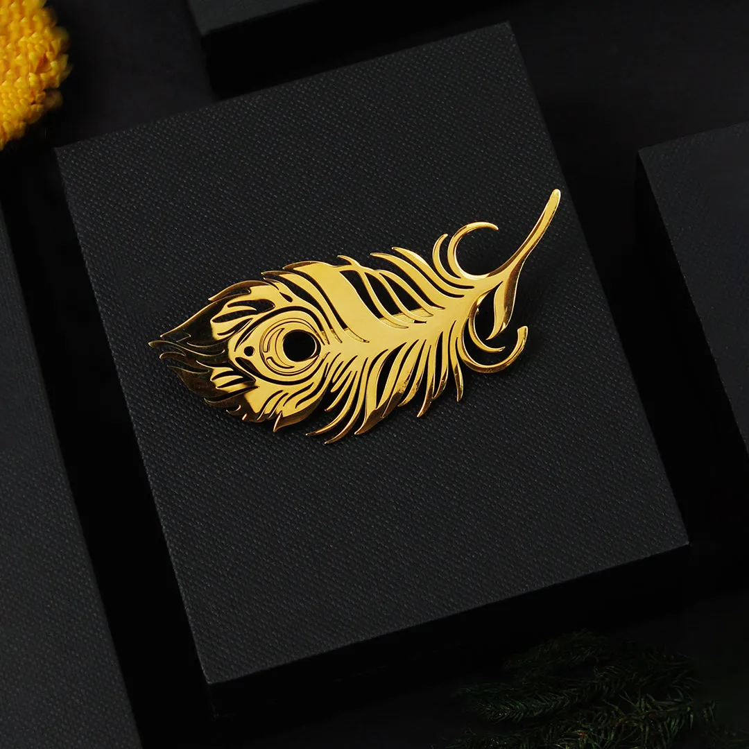 Peluche Peacock Plume Golden Stainless Steel Lapel Pin for Men