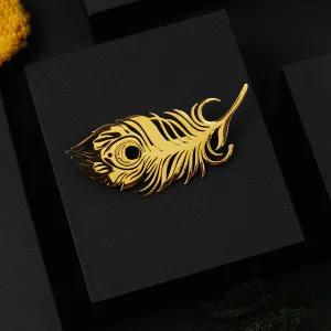 Peluche Peacock Plume Golden Stainless Steel Lapel Pin for Men