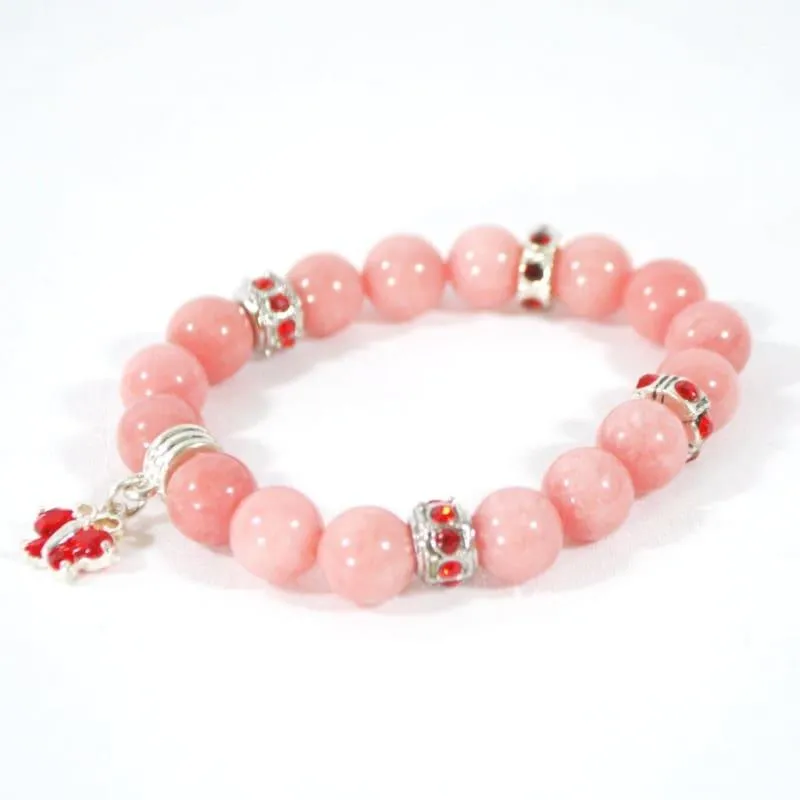 Pink Carnielan  Heart Charms Agate Stretch Bracelets