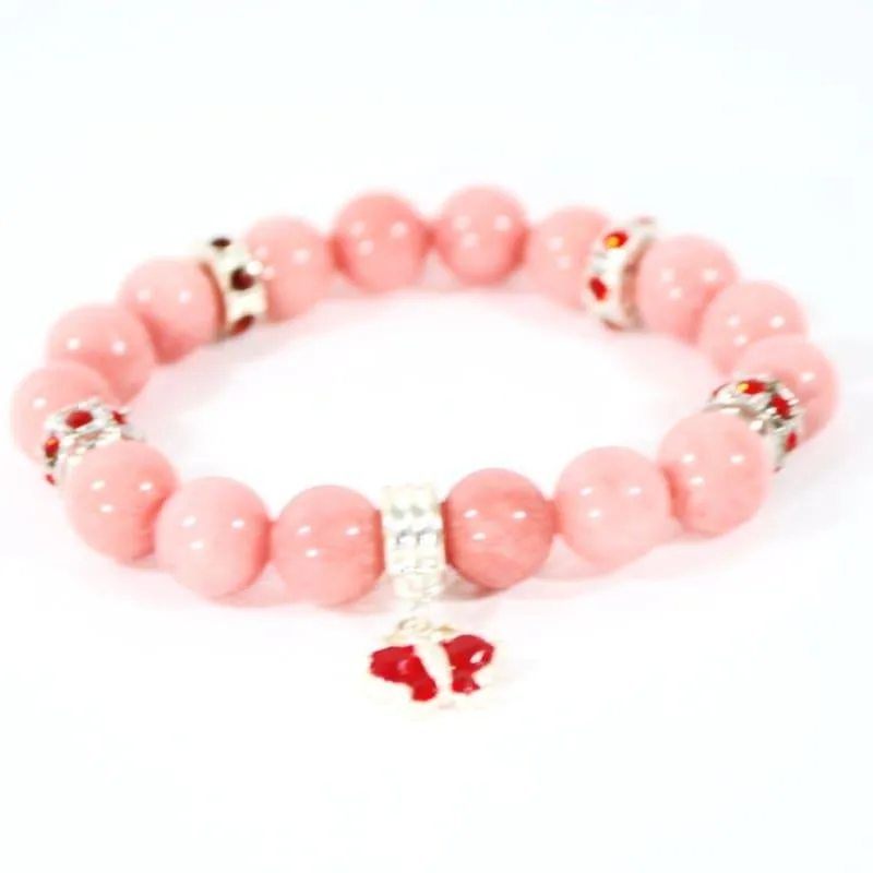 Pink Carnielan  Heart Charms Agate Stretch Bracelets