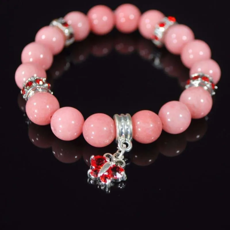 Pink Carnielan  Heart Charms Agate Stretch Bracelets