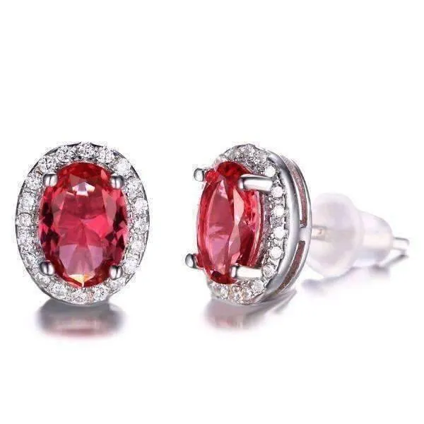 Pink Tourmaline Oval Cut 2.1CTW IOBI Precious Gems Halo Earrings