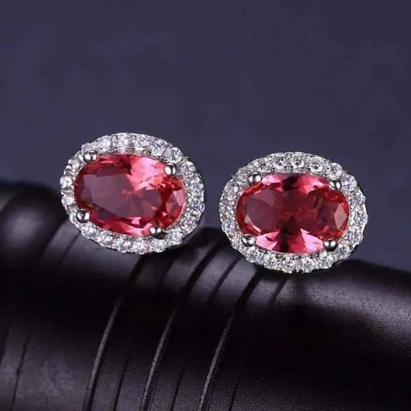 Pink Tourmaline Oval Cut 2.1CTW IOBI Precious Gems Halo Earrings