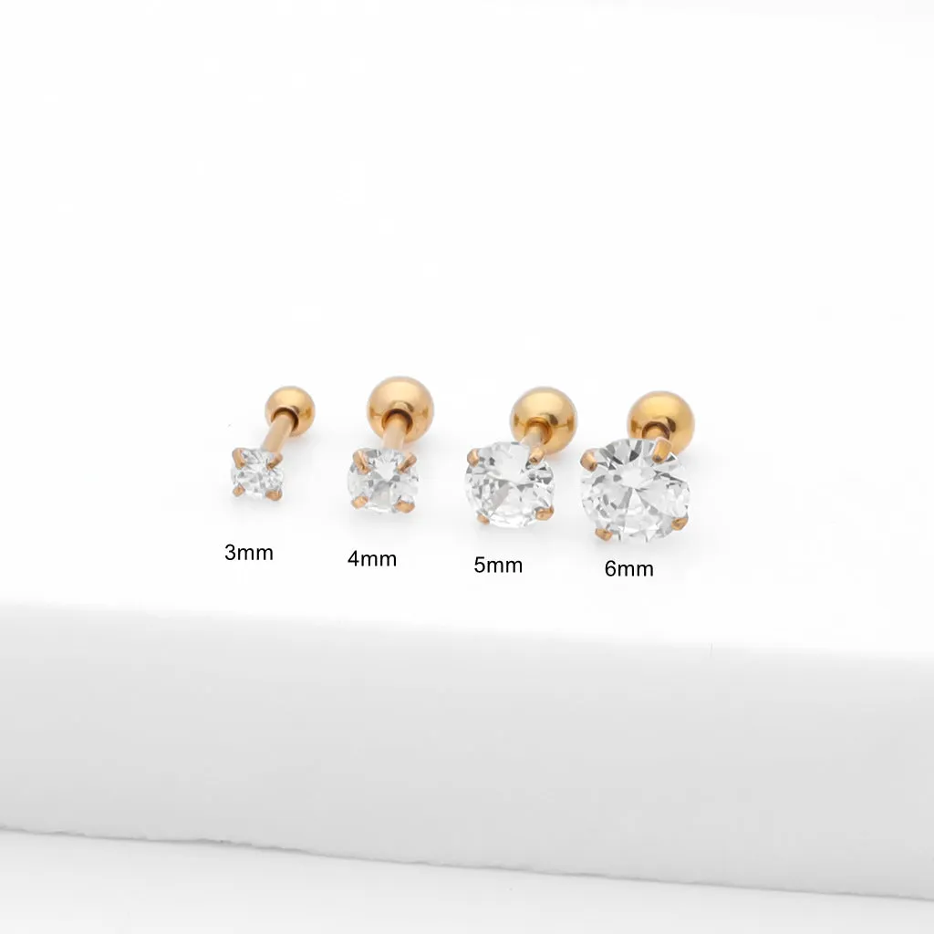 Prong Set Round CZ Studs - Gold