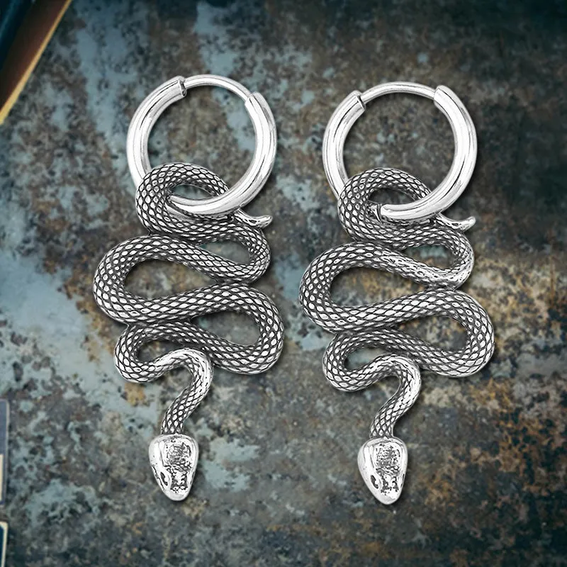 Punk Curved Snake Stainless Steel Hoop Earrings