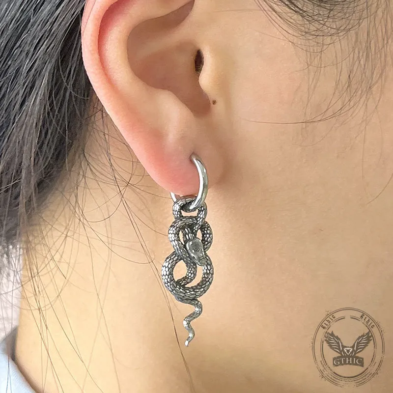 Punk Curved Snake Stainless Steel Hoop Earrings