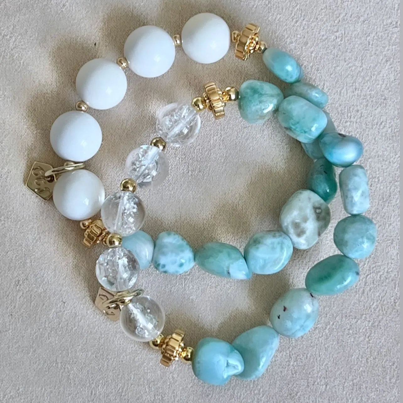 Raw Larimar & White Coral Bracelet