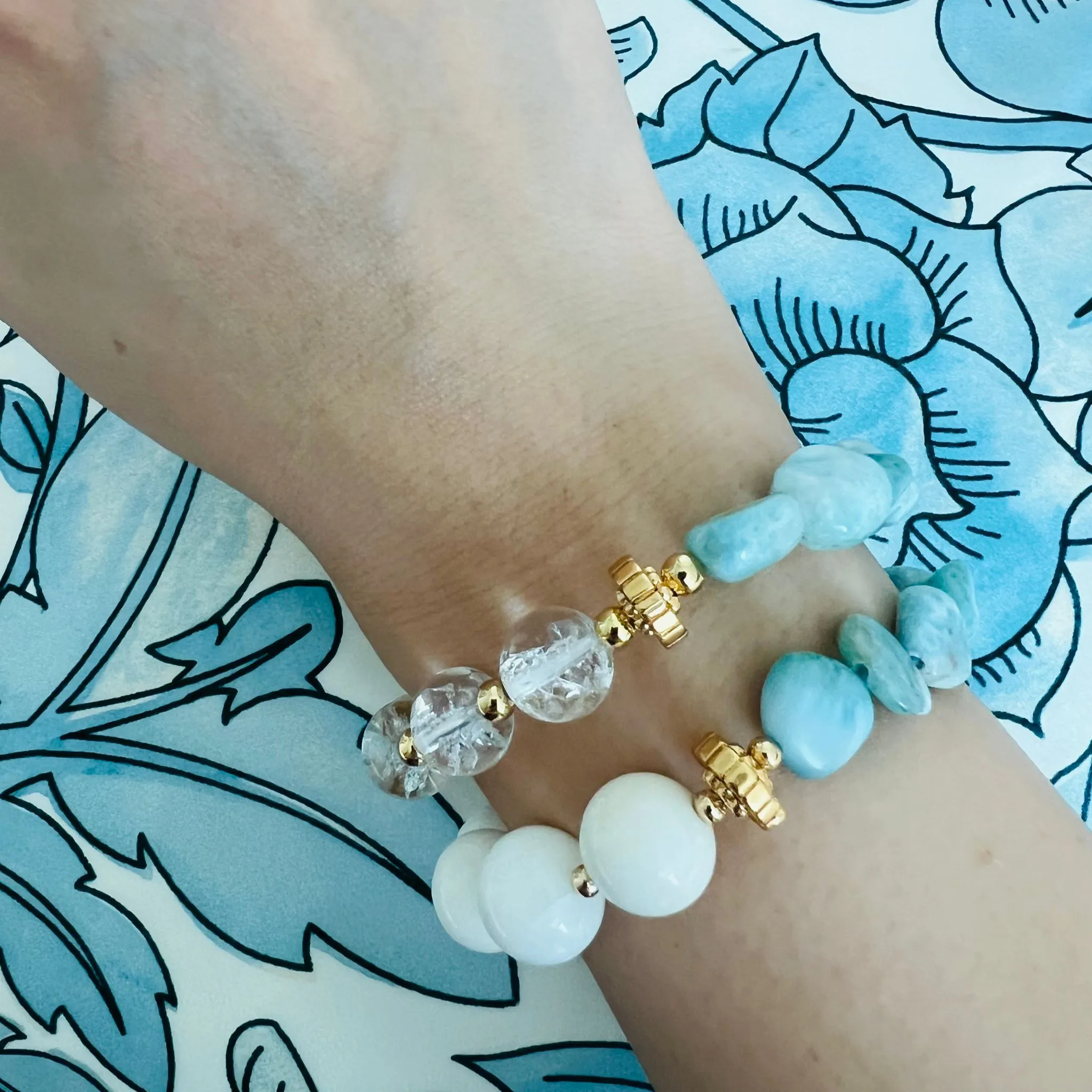 Raw Larimar & White Coral Bracelet