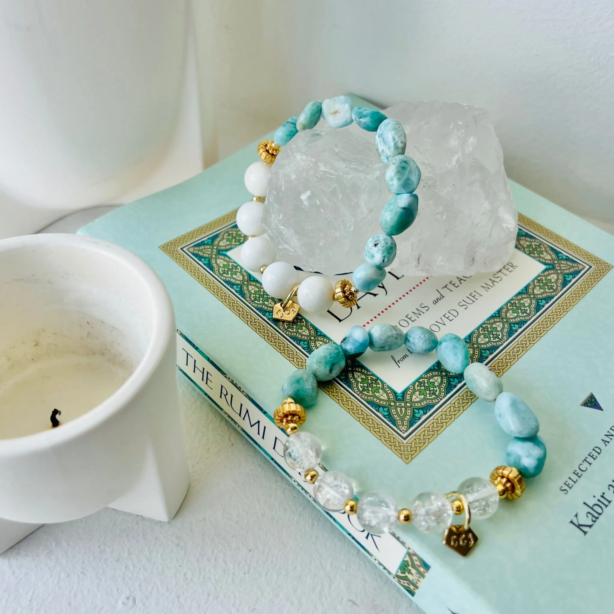 Raw Larimar & White Coral Bracelet