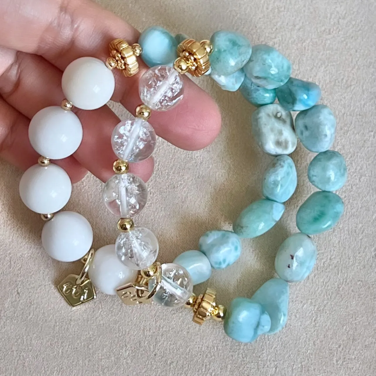 Raw Larimar & White Coral Bracelet