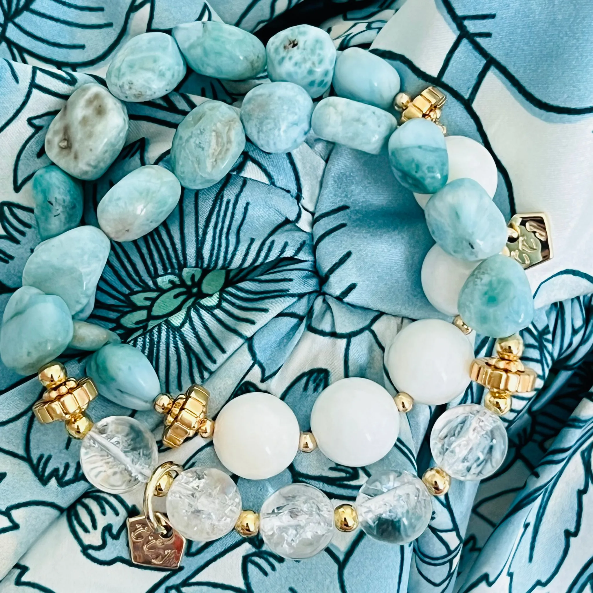 Raw Larimar & White Coral Bracelet