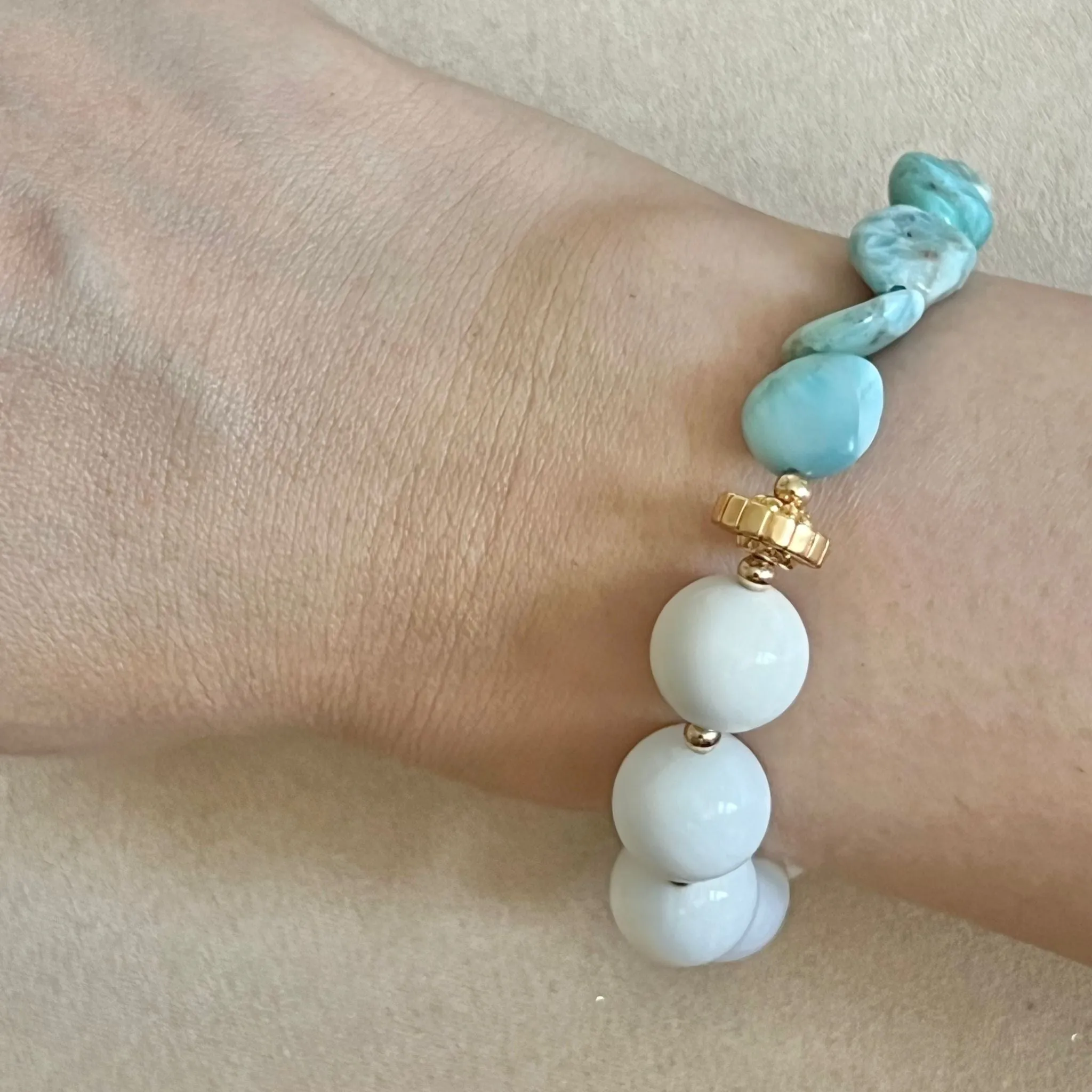 Raw Larimar & White Coral Bracelet