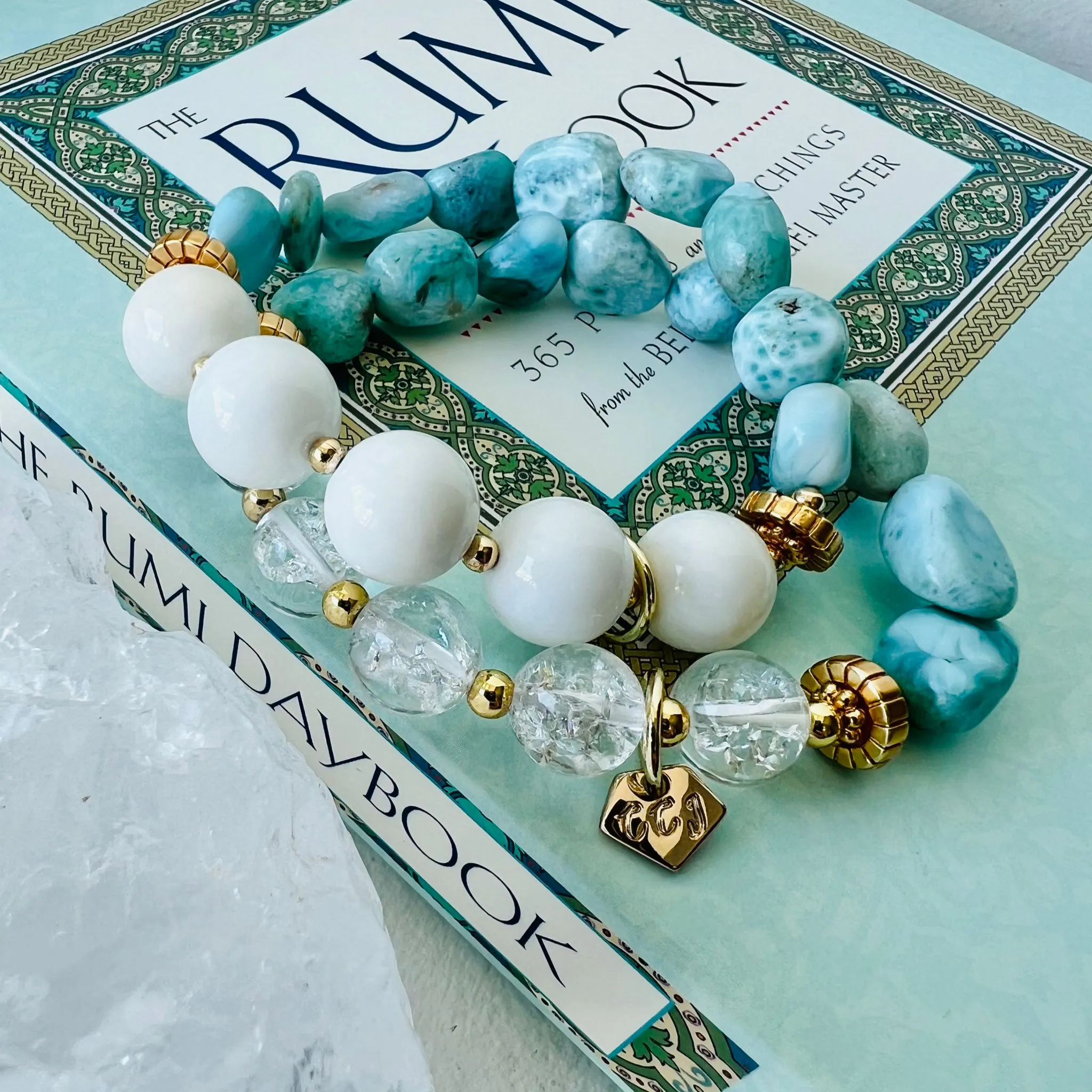 Raw Larimar & White Coral Bracelet