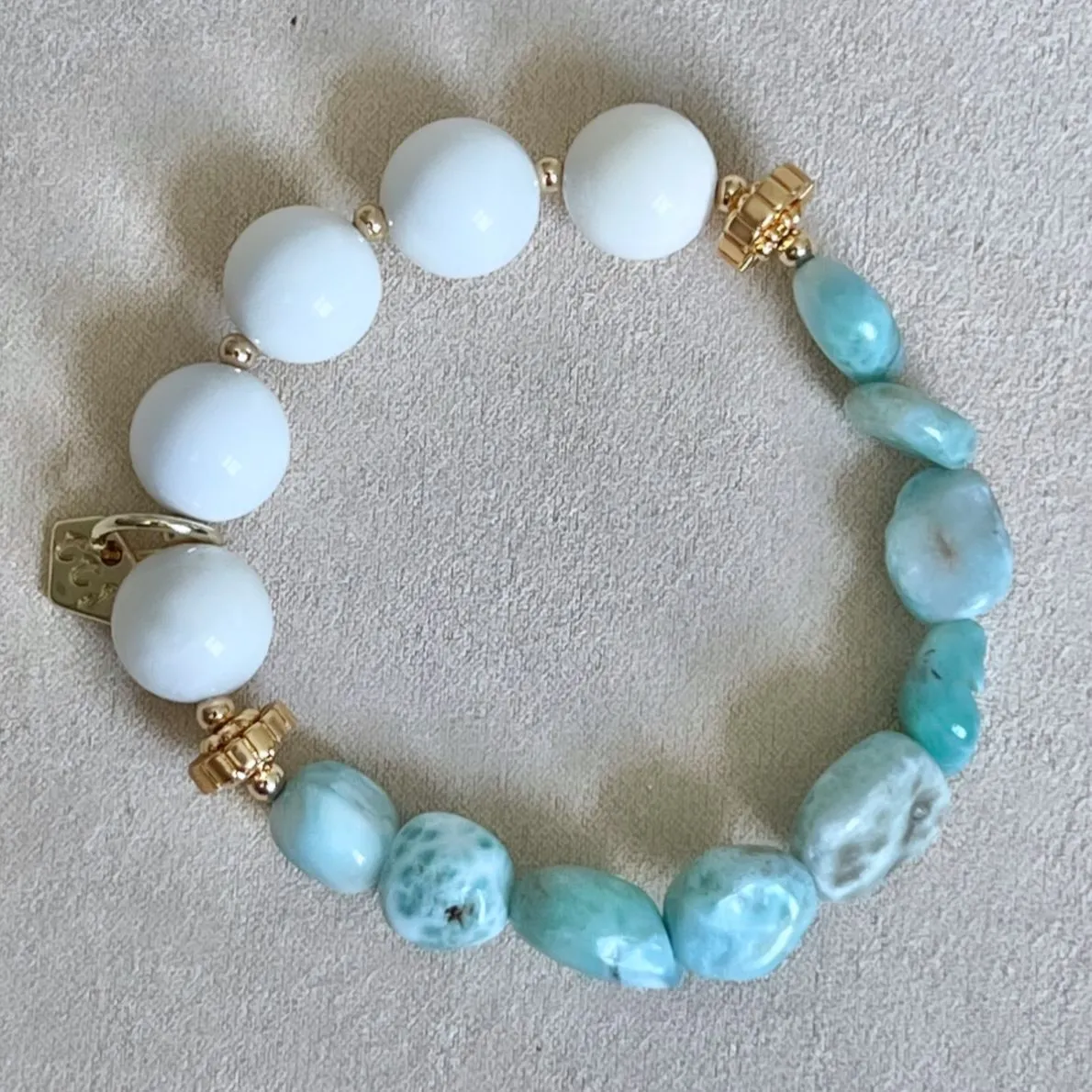 Raw Larimar & White Coral Bracelet